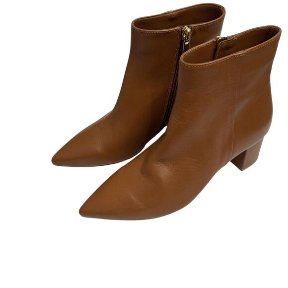L'Agence Jeanne Boots Womens Size 39 Brown Leather Pointed Toe Block Heel Spain - Picture 1 of 9